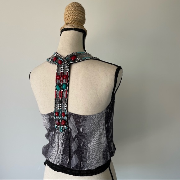 BEBE Silk Beaded Snake Printed Top - Picture 9 of 16